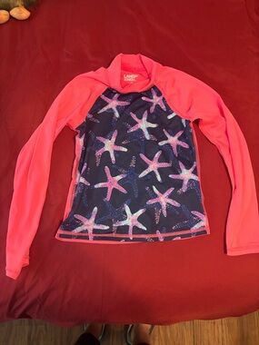 Lands' End Pink Sleeved Navy Starfish Swim Rashguard